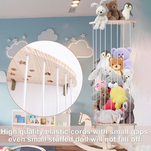 حامل ألعاب قطيفة على شكل زاوية خشبية لتخزين الحيوانات المحشوة من Cevhzoe مع نمط نجمة، رف منظم لألعاب الحيوانات المحشوة معلق بطول قابل للتعديل لغرفة لعب الأطفال وغرفة النوم وغرفة الأطفال in Kuwait