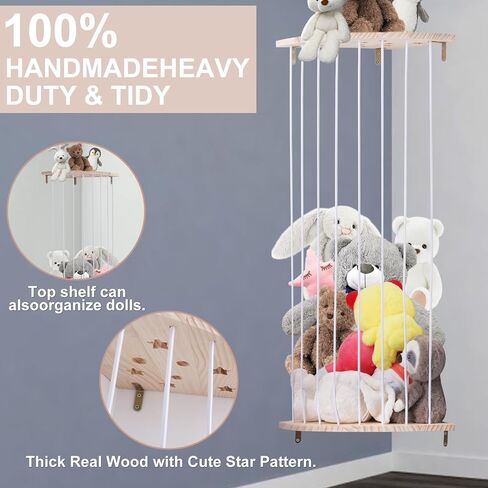حامل ألعاب قطيفة على شكل زاوية خشبية لتخزين الحيوانات المحشوة من Cevhzoe مع نمط نجمة، رف منظم لألعاب الحيوانات المحشوة معلق بطول قابل للتعديل لغرفة لعب الأطفال وغرفة النوم وغرفة الأطفال in Kuwait