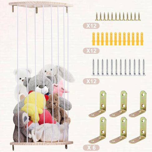 حامل ألعاب قطيفة على شكل زاوية خشبية لتخزين الحيوانات المحشوة من Cevhzoe مع نمط نجمة، رف منظم لألعاب الحيوانات المحشوة معلق بطول قابل للتعديل لغرفة لعب الأطفال وغرفة النوم وغرفة الأطفال in Kuwait