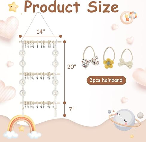 حامل عصابة رأس مع 3 قطع من عصابة الرأس، منظم إكسسوارات شعر الأطفال للفتيات، منظم حامل القوس لديكور جدار المنزل في غرفة الأطفال in Kuwait