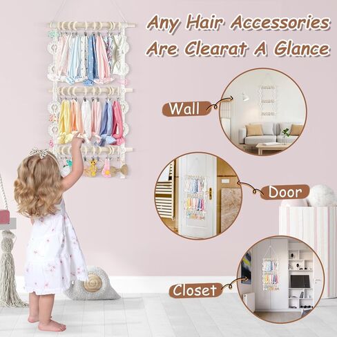حامل عصابة رأس مع 3 قطع من عصابة الرأس، منظم إكسسوارات شعر الأطفال للفتيات، منظم حامل القوس لديكور جدار المنزل في غرفة الأطفال in Kuwait