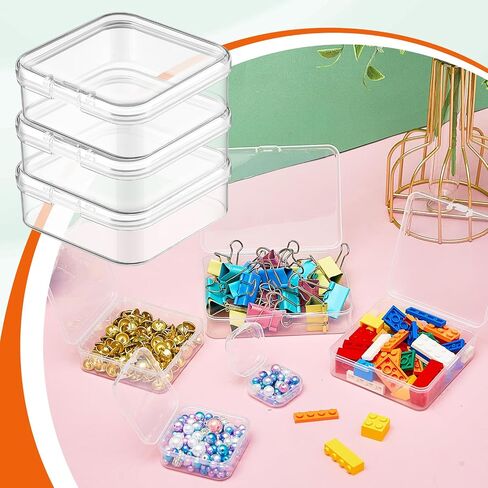 100 Pcs Small Plastic Storage Containers Box Small Clear Containers with Lids Mini Bead Case for Organizing Jewelry Earplugs Pills Craft Hardware and Tiny Items, 2.6 x 1.8 x 0.8 Inches in Saudi Arabia