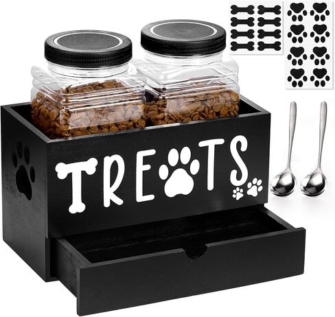 حاوية مكافآت الكلاب، حاوية تخزين طعام الكلاب المزدوجة مع برطمانتين للمكافآت، ومغرفتين، منظم تخزين مكافآت الحيوانات الأليفة، حاوية مكافآت القطط، منظم وتخزين مكافآت الكلاب، هدايا لمالك الحيوانات الأليفة، باللون الأسود in Kuwait