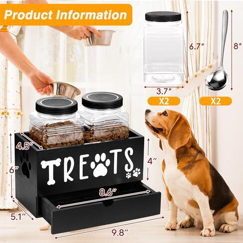 حاوية مكافآت الكلاب، حاوية تخزين طعام الكلاب المزدوجة مع برطمانتين للمكافآت، ومغرفتين، منظم تخزين مكافآت الحيوانات الأليفة، حاوية مكافآت القطط، منظم وتخزين مكافآت الكلاب، هدايا لمالك الحيوانات الأليفة، باللون الأسود in Kuwait