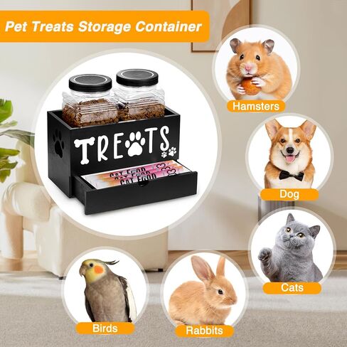 حاوية مكافآت الكلاب، حاوية تخزين طعام الكلاب المزدوجة مع برطمانتين للمكافآت، ومغرفتين، منظم تخزين مكافآت الحيوانات الأليفة، حاوية مكافآت القطط، منظم وتخزين مكافآت الكلاب، هدايا لمالك الحيوانات الأليفة، باللون الأسود in Kuwait