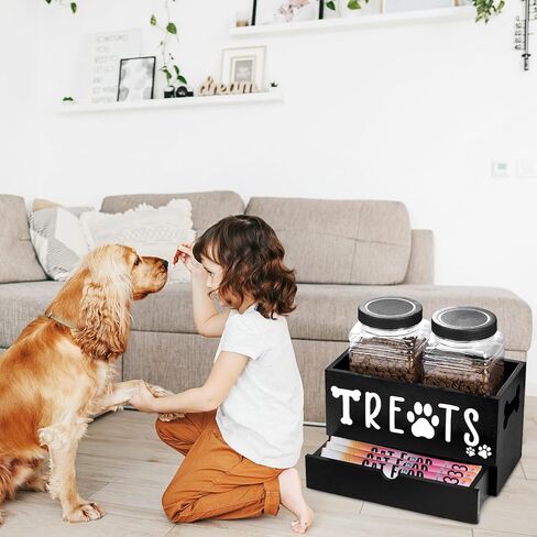 حاوية مكافآت الكلاب، حاوية تخزين طعام الكلاب المزدوجة مع برطمانتين للمكافآت، ومغرفتين، منظم تخزين مكافآت الحيوانات الأليفة، حاوية مكافآت القطط، منظم وتخزين مكافآت الكلاب، هدايا لمالك الحيوانات الأليفة، باللون الأسود in Kuwait