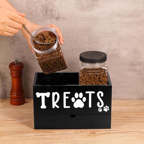 حاوية مكافآت الكلاب، حاوية تخزين طعام الكلاب المزدوجة مع برطمانتين للمكافآت، ومغرفتين، منظم تخزين مكافآت الحيوانات الأليفة، حاوية مكافآت القطط، منظم وتخزين مكافآت الكلاب، هدايا لمالك الحيوانات الأليفة، باللون الأسود in Kuwait