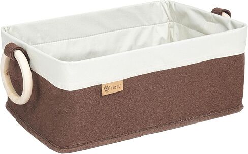 Yiotl Premium Dog Toy Box, Pet Toy Storage Basket - Felt & Canvas Storage Basket for Toys - White & Brown in Kuwait