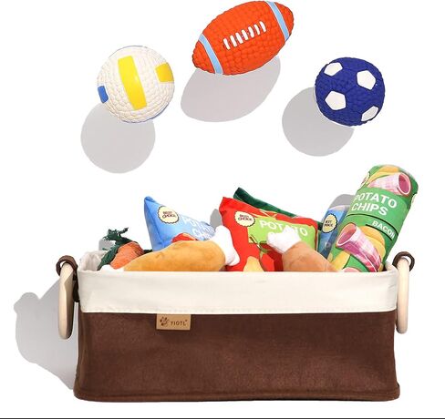 Yiotl Premium Dog Toy Box, Pet Toy Storage Basket - Felt & Canvas Storage Basket for Toys - White & Brown in Kuwait