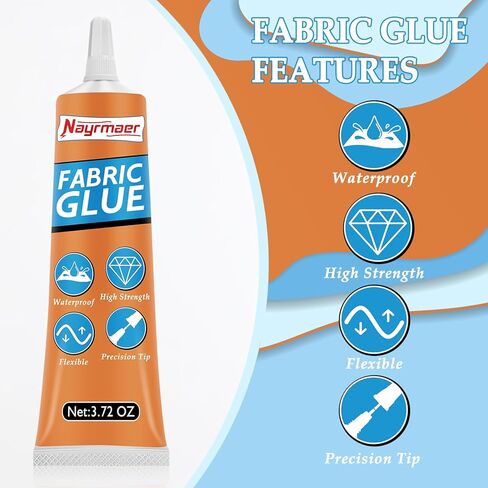 Fabric Glue, 3.72OZ Clear Glue for Clothing Permanent Washable, Glue for All Fabrics, Cotton, Flannel, Denim, Leather, Polyester, Doll Repair, 24 Hours Dry and Waterproof in Kuwait