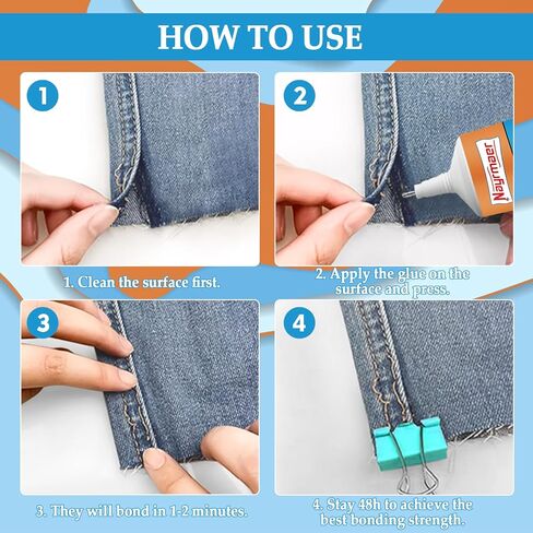 Fabric Glue, 3.72OZ Clear Glue for Clothing Permanent Washable, Glue for All Fabrics, Cotton, Flannel, Denim, Leather, Polyester, Doll Repair, 24 Hours Dry and Waterproof in Kuwait