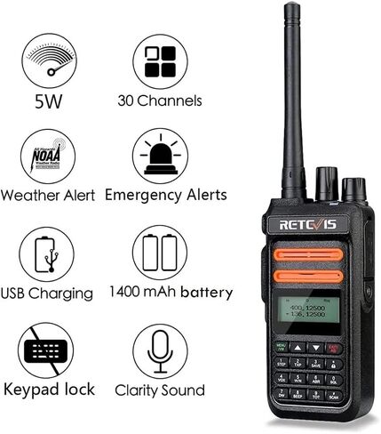 أجهزة اتصال لاسلكية عالية الطاقة من Retevis RT76P للبالغين، أجهزة راديو GMRS ثنائية الاتجاه طويلة المدى قابلة لإعادة الشحن، NOAA، شاشة LCD، للصيد والمشي لمسافات طويلة والتخييم (3 عبوات) in Saudi Arabia