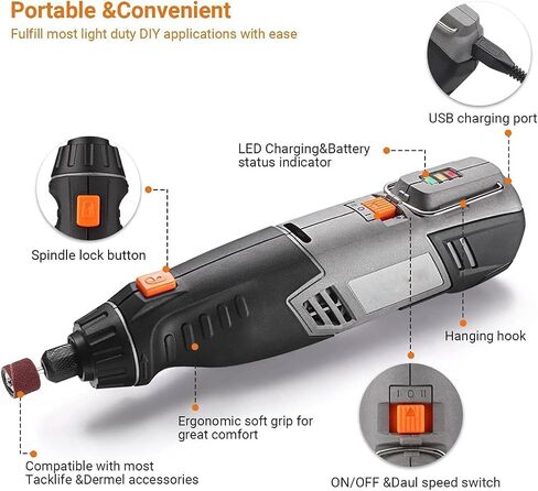 Rotary Tool, 4V Cordless Mini Rotary Multi-Tool Kit, 31pcs Accessories Kit, 2 Variable Speed for Carving, Engravingand Polishing in Saudi Arabia