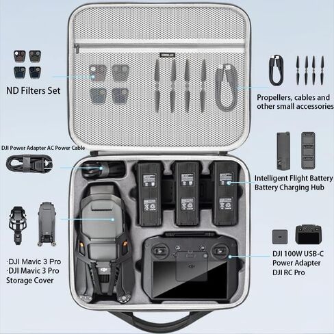 حقيبة حمل Mavic 3 Pro، حقيبة محمولة من جلد البولي يوريثان مع حزام كتف لـ DJI Mavic 3 Pro مع وحدة تحكم DJI RC Pro Fly More/Cine Premium Combo Accessories in Kuwait
