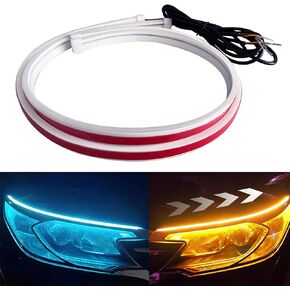 LED Headlight Strip Tube Light, 23.6 Inch Waterproof Sequential Flowing Turn Signal Lamp, DRL LED Strip Car Daytime Running Light Universal for Most Cars, White/Amber Switchable (60CM, 2PCS)