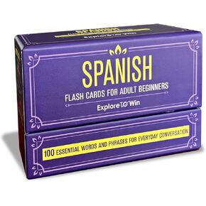 Spanish Flash Cards for Adult Beginners - Learn 100+ Verbs, Words, and Phrases for Everyday Conversation - 100 Spanish Vocabulary Language Learning Cards - Gift for Adults, Travelers, and Students