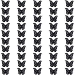 50Pcs Black Butterfly Patches Butterfly Lace Applique Embroidery Double Layers Butterfly Patches Butterfly Applique for DIY Wedding Bridal Dress Sewing Craft
