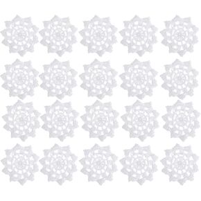 20Pcs Hand Crochet Lace Doilie for Crafts Snowflake Mini Doilies Lace Coasters Cotton Flower Appliques Patches for Clothing Headbands, Hats, Package Need, White