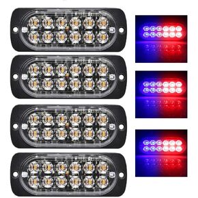 Led Strobe Lights Super Bright 12 LEDs Car Truck Slim Flash Light Bar Car Vehicle Emergency Warning Strobe Lamps (4pcs, yellow)