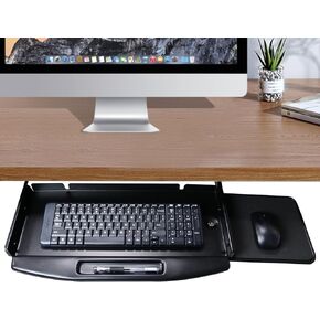 Keyboard Tray Under Desk, Pull Out Keyboard with Heavy-Duty C-Clamp Hardware, 27″ W x 11.4″ D Slide Out Computer Keyboard Drawer & Mouse Tray for Home Office (Black and Wide)
