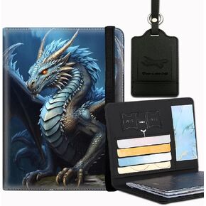 Passport Cover and Luggage Tag Set, PU Leather Passport Case Holder Travel Suitcase Tag,Travel RFID Blocking Passport Cover Passport Wallet with Elastic Band for Women Men, Dragon