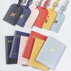 Colored Set with Leather Passport Cover and Luggage Tag (Purple)