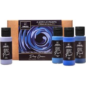 NAKLEO Acrylic Stencil Paints Set - 4 Colors (60ml, 2oz) - Deep Ocean - Blue Navy - Art Supplies DIY - Non-Toxic Water-Based Matte Wall Wood Canvas Paper Fabric Stone