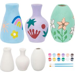 WEBEEDY 3 Sets Vase Pottery Painting Kit Paint Your Own Ceramic Vase Set Ready to Paint Ceramics DIY Paint Craft Kit for Craft Project Fun Home Acticity