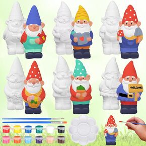 Simgoing 6 مجموعات حديقة جنوم طلاء حديقة جنوم الخاصة بك تماثيل الربيع DIY غير مصبوغة حديقة جنوم التماثيل الجص الفنون والحرف مع فرشاة لوحة الطلاء للبالغين ديكور حديقة المنزل
