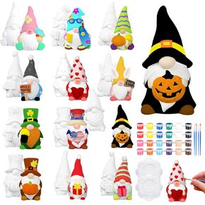 Sonwyoung 12 Pcs Seasonal Gnome Ceramics to Paint Ready to Paint Ceramics DIY Paint Your Own Gnome Statues Blank Ceramics Unpainted Gnome Figurines Kit with Brush Palette Paint for Adults Home Decor