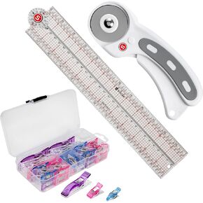 SINGER Quilting Tool Kit with 24-Count Fabric Clips, 24-Inch Folding Ruler, and 45mm Rotary Cutter - Quilting Supplies for Patternmaking, Sewing, Fabric Work