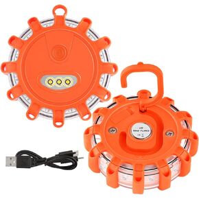 Vancle USB-C Rechargeable LED Road Flares Roadside Emergency Light, Safety Warning Flashing Flare Beacon Disc Strobe Traffic with Magnetic Base for Construction Vehicles Truck Boat (Amber,2 Pack)