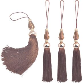 4pcs 11.5 Inch Handmade Soft Silky Tassels, Handmade Tassels Bookmarks for DIY Crafts Jewelry Making,Graduation Clothing Sewing, DIY Craft Accessory,Tags (Coffee)