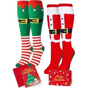 HAPPYPOP Christmas Gifts Stocking Knee Socks For Girls - Secret Santa Socks Elf Socks for Kids