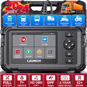 LAUNCH CRP129 HD ماسح ضوئي للشاحنات الثقيلة، DPF Regen، نظام كامل لأداة المسح التشخيصي للديزل، ضبط الحد الأقصى للسرعة 7+ خدمة إعادة تعيين قارئ الرمز التجاري لشاحنات النقل الثقيلة وشبه الجرارات