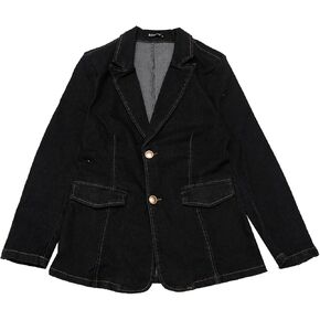 Allegra K Notched Lapel Blazer for Women's Denim Single Breasted Shoulder Pad Business Casual Jackets