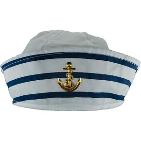 Sailor Hat Captain Navy Hat Adjustable Width Blue with White Sail Hats for Men Women Halloween Dressing Up Party Navy Costume Accessory