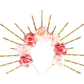 LaVenty Halloween Headband Gold Halo Crown Flower Rose Spiked Crown Headband Sunburst Zip Tie Headpiece Goddess Costume for Wedding Photoshoot Cosplay Pageant Festival Renaissance