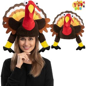 JOYIN 2PCS Thanksgiving Turkey Brown Hat Wings Moving for Trot Dress Up Party, Role Play Carnival Cosplay, Turkey Funny Hat for Thanksgiving Christmas Party, Thanksgiving Halloween Costume Accessories