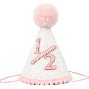 Pink Cone 1/2 Birthday Party Hats - Boho Birthday Hat For Girls，Happy Birthday Girl Party Hat In Pink，Pink Princess Glitter Birthday Party Hat，Pink Birthday Hat For Baby Girls