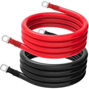 2pcs 2 Awg battery cable(3.28FT),for Solar, RV, Car, Boat, Automotive, Marine, Motorcycle with 3/10 in Lugs .2 gauge wire(red+black) Pure Copper Battery Cables Power Inverter Wire