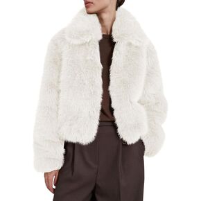 Tankaneo Womens Cropped Faux Fur Jacket Fleece Long Sleeve Zip Up Winter Coats Shaggy Warm Outwear