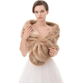 WOWBRIDAL Women's Winter Warm Faux Fur Shawl Coat Jacket Parka Outerwear Tops