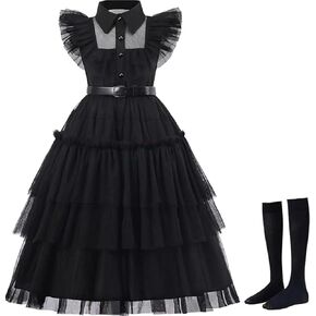 Girls Black Gothic Dress Halloween Party Casual Dresses 3-13 Years