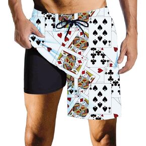 Mens Swim Trunks with Compression Liner Quick Dry Zipper Pocket Bathing