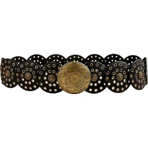 Wide Disc Belt for Women Hollow Out Round Metal Buckle Belts Durable Leather Vintage Western Belts