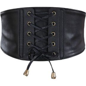 YOU&M Women's Soft Leather Vintage Elastic Wide Stretch Corset Waist Belt for Dress