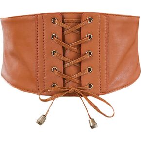 YOU&M Women's Soft Leather Vintage Elastic Wide Stretch Corset Waist Belt for Dress