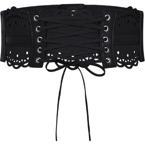 Hanna Nikole Women's Corset Belt Renaissance Costume Waist Belt Wide Elastic Stretch Corset Waist Lace-Up Tied Cinch Belt
