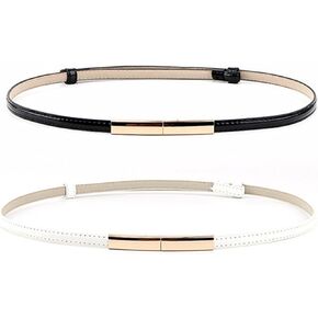 2 Pack Thin Belts for Women, Gold Buckle Skinny Belt Women, Adjustable up to 37 Inch Waist Belts for Women